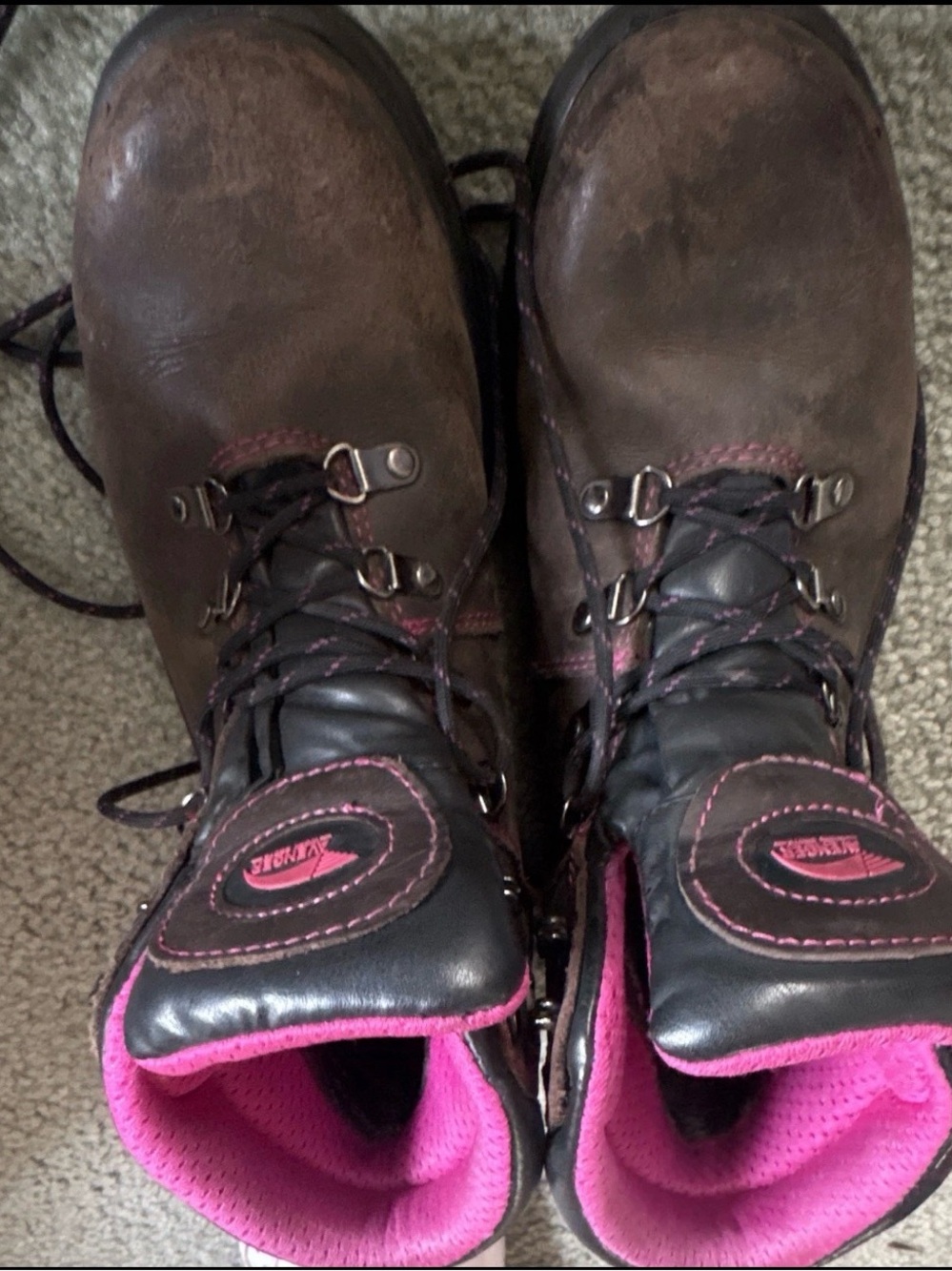 Women's Brown Leather steel toe work boots